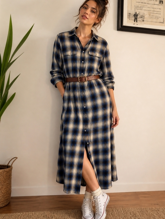 Polo Ralph Lauren Dresses & Skirts - Polo Ralph  Stephanie Lauren Plaid Twill Shirt Dress Blue Plaid Size 8